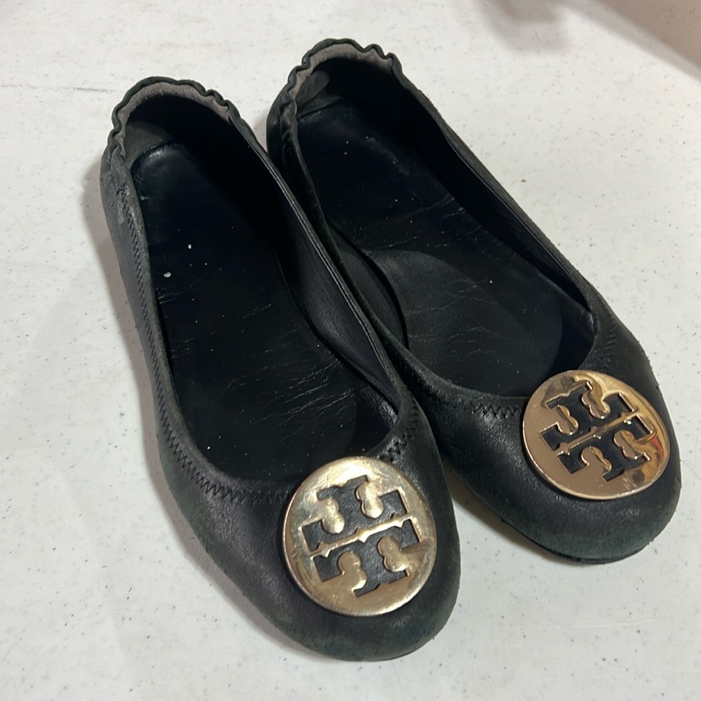 TORY BURCH Ballet Flats Used Size 8.5 Black Gold